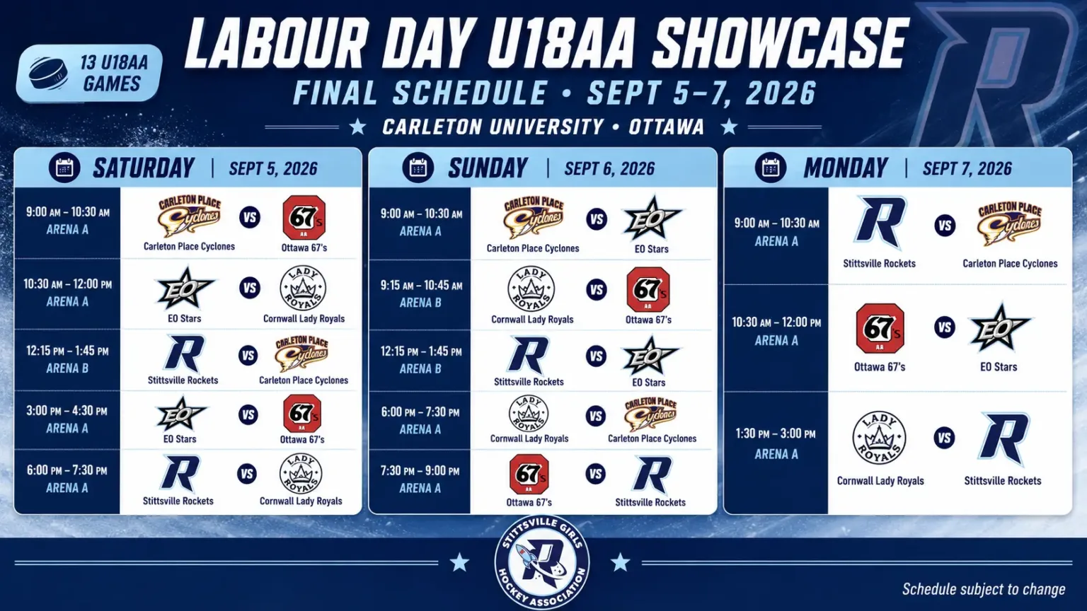 Labour Day U18AA Showcase Schedule